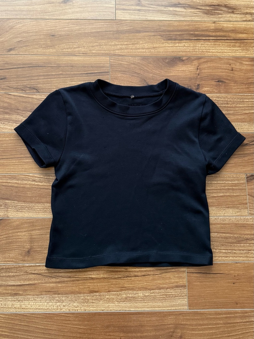 Dynamite Black Ribbed Short-Sleeve Crop Top — Size XS